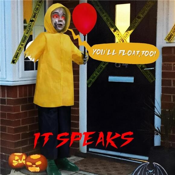 Halloween Decor Outdoor, 4 Ft Life Size Animatronics Prop with Glowing Balloon - Picture 4 of 7